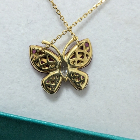 750/18K YG Invisible set Rubies and Diamond Butterfly Necklace - Picture 4 of 16